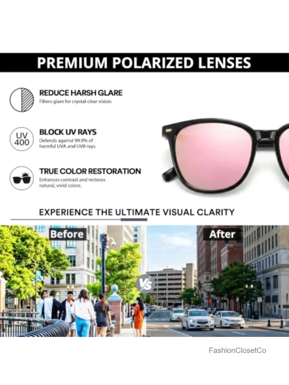 Polarized Oversized Square Sunglasses UV400 Protection Anti Glare for Women